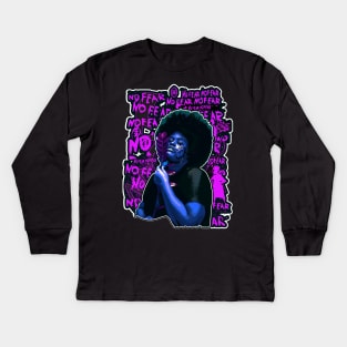 No Fear Strong Black Woman Afro Kids Long Sleeve T-Shirt